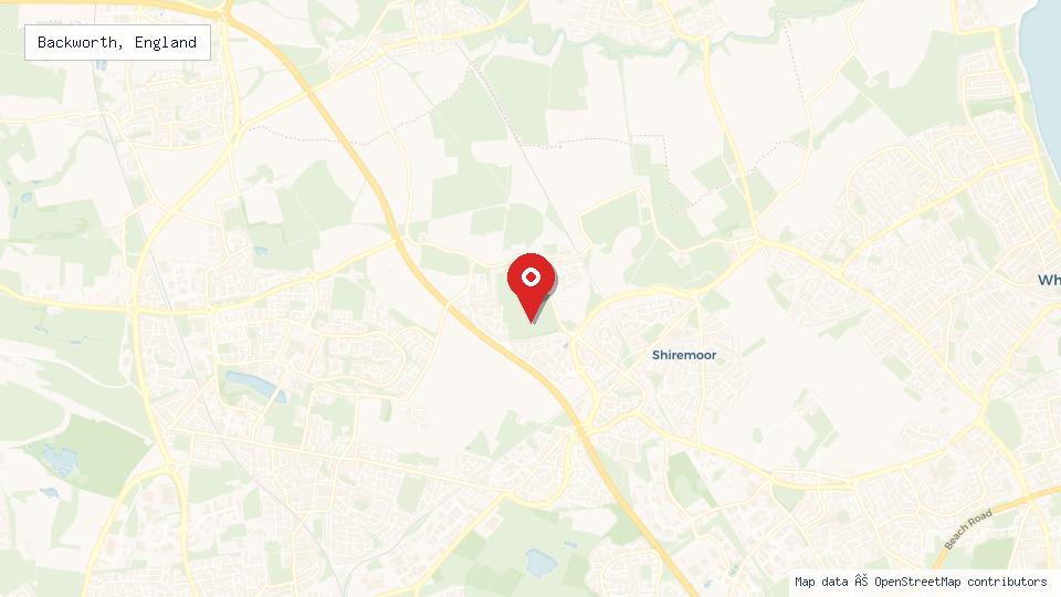 Street map of Backworth, England with location pin
