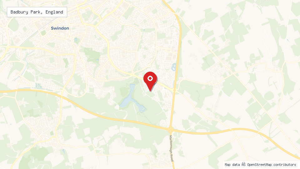 Street map of Badbury Park, England with location pin