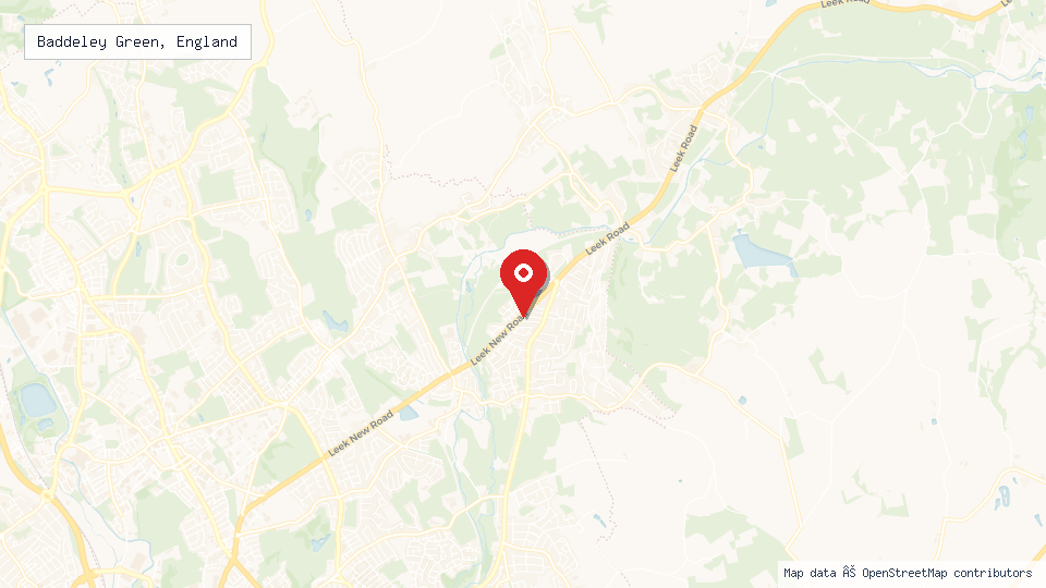 Street map of Baddeley Green, England with location pin