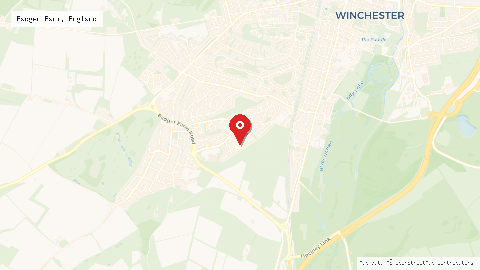 Street map of Badger Farm, England with location pin