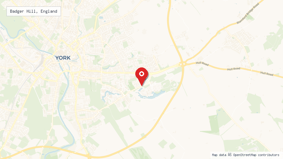 Street map of Badger Hill, England with location pin