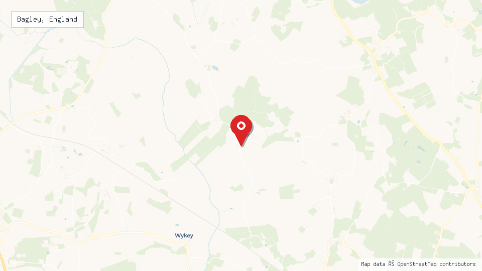 Street map of Bagley, England with location pin