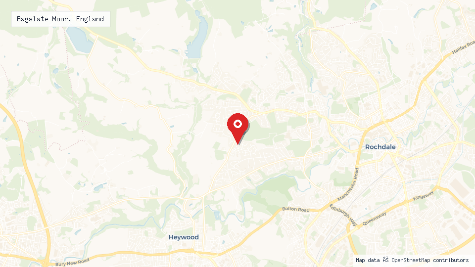 Street map of Bagslate Moor, England with location pin