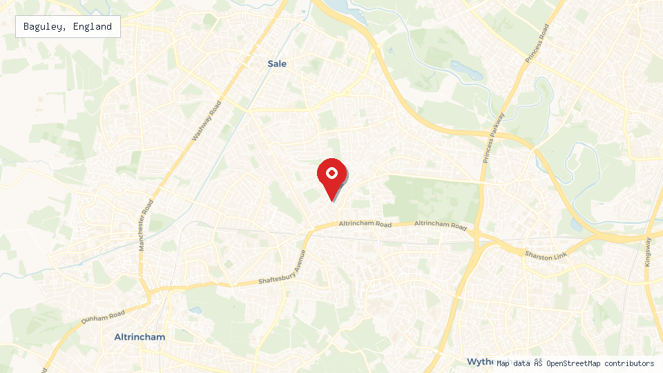Street map of Baguley, England with location pin