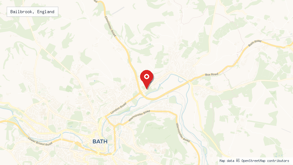 Street map of Bailbrook, England with location pin