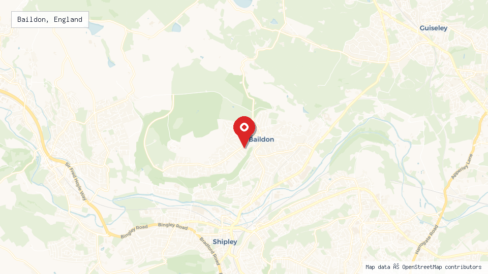 Street map of Baildon, England with location pin