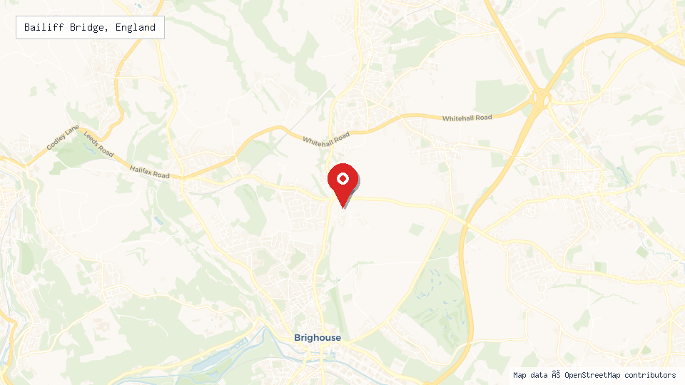 Street map of Bailiff Bridge, England with location pin
