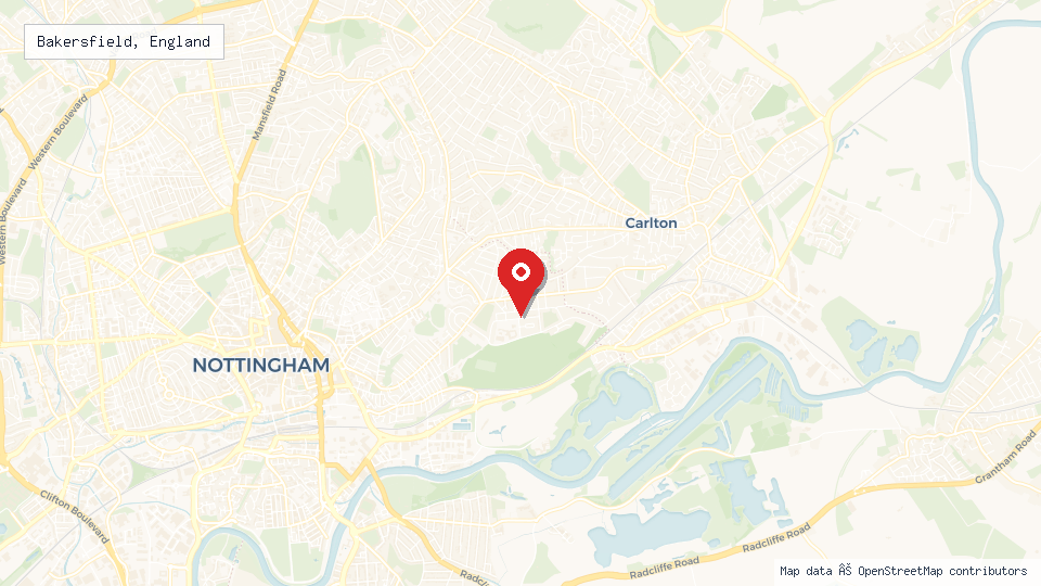 Street map of Bakersfield, England with location pin