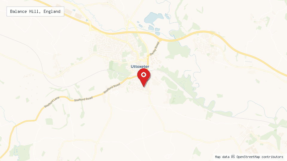 Street map of Balance Hill, England with location pin
