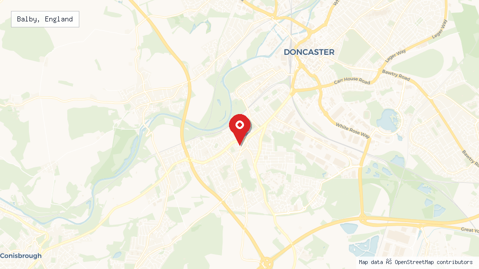 Street map of Balby, England with location pin