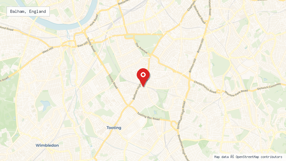 Street map of Balham, England with location pin