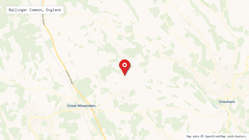 Street map of Ballinger Common, England with location pin