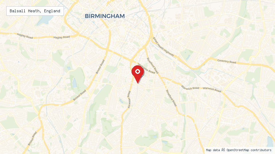 Street map of Balsall Heath, England with location pin
