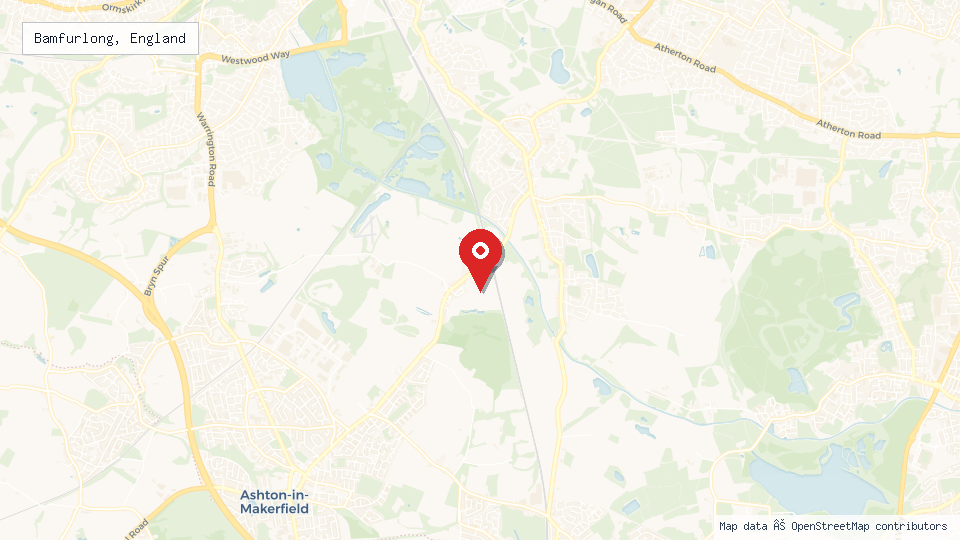 Street map of Bamfurlong, England with location pin