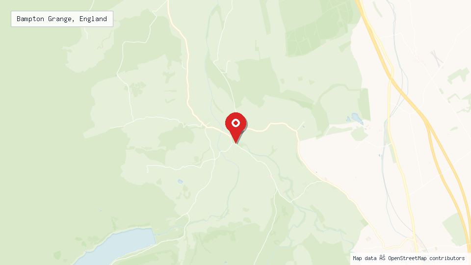 Street map of Bampton Grange, England with location pin