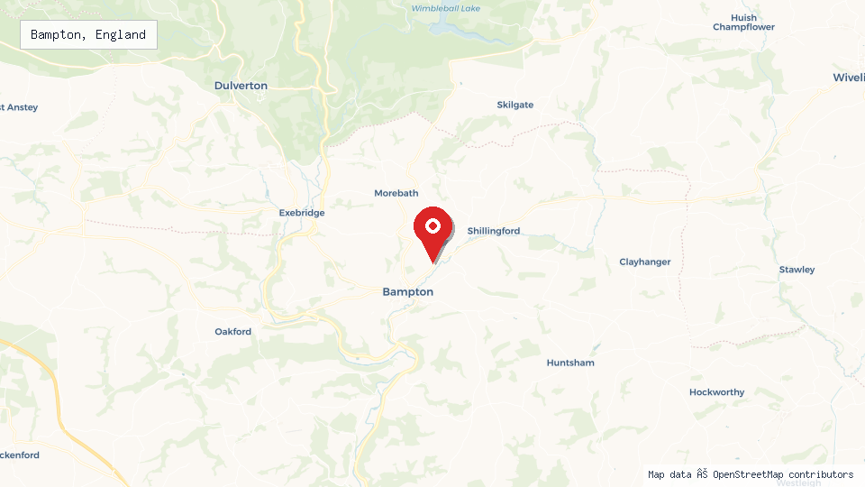 Street map of Bampton, England with location pin