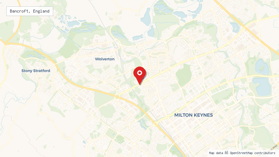 Street map of Bancroft, England with location pin
