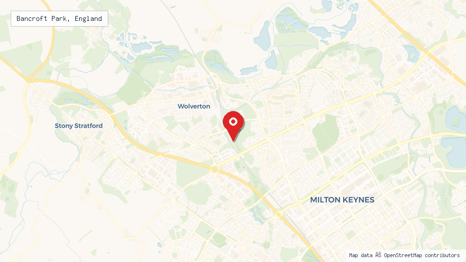 Street map of Bancroft Park, England with location pin