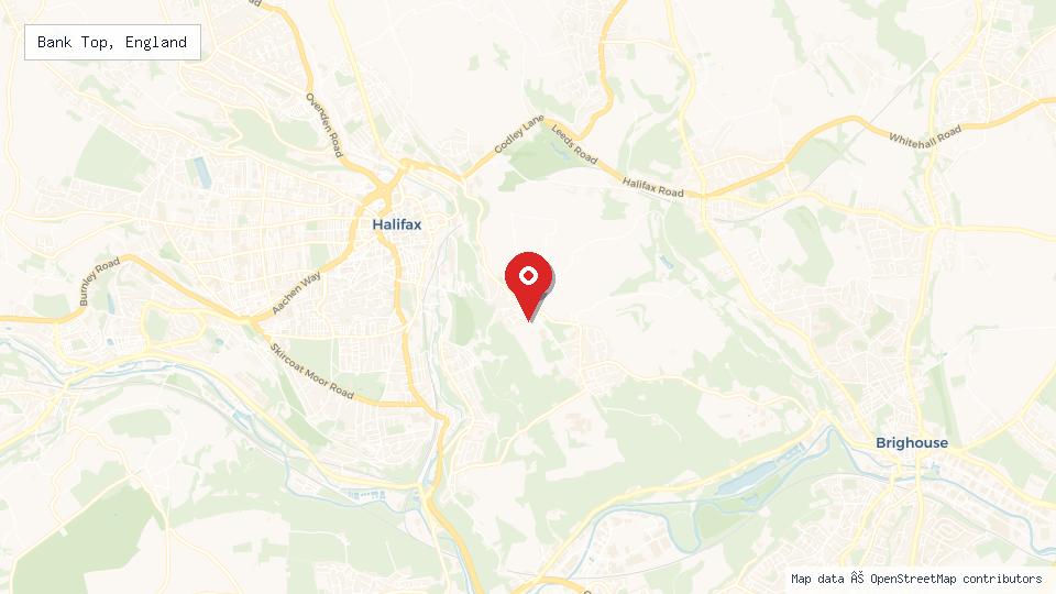 Street map of Bank Top, England with location pin