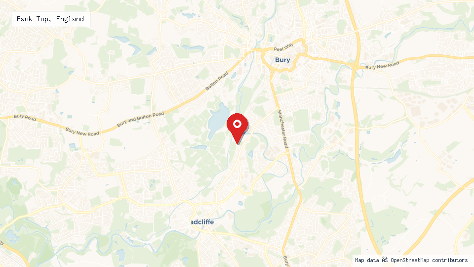 Street map of Bank Top, England with location pin
