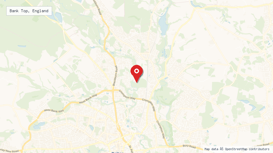 Street map of Bank Top, England with location pin