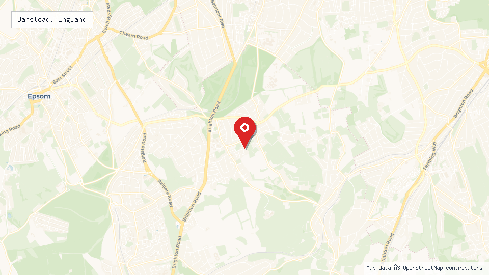 Street map of Banstead, England with location pin