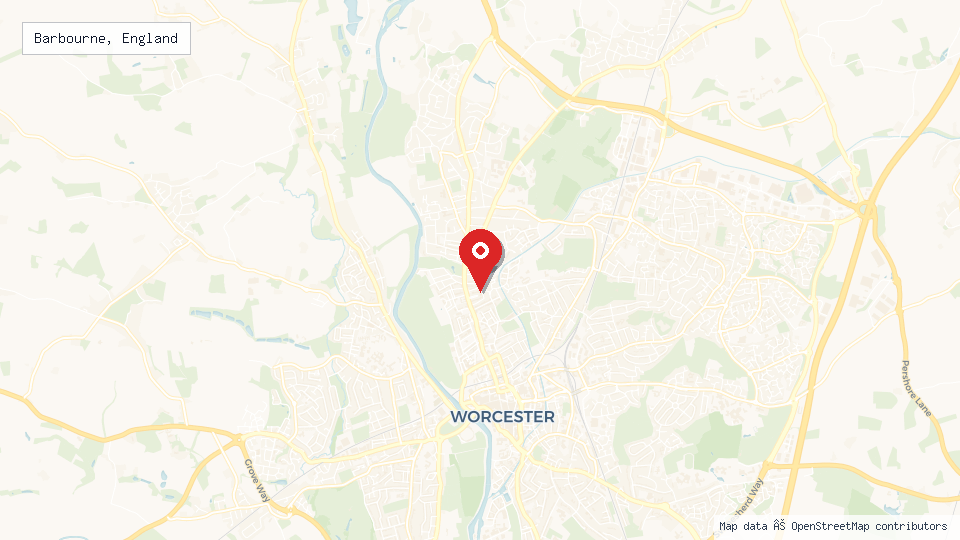 Street map of Barbourne, England with location pin