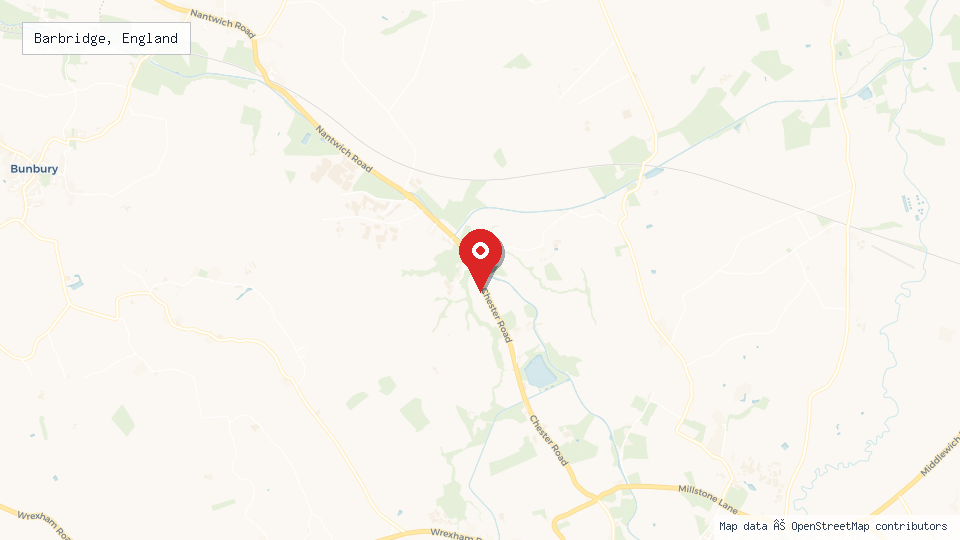 Street map of Barbridge, England with location pin