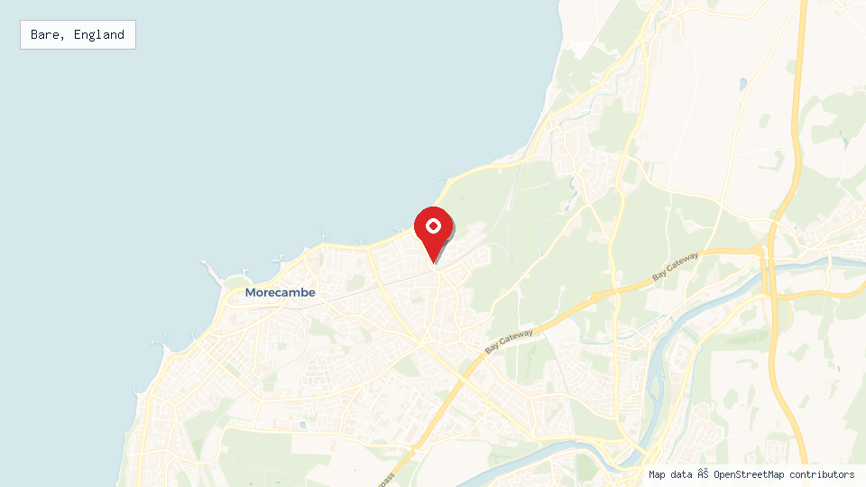 Street map of Bare, England with location pin