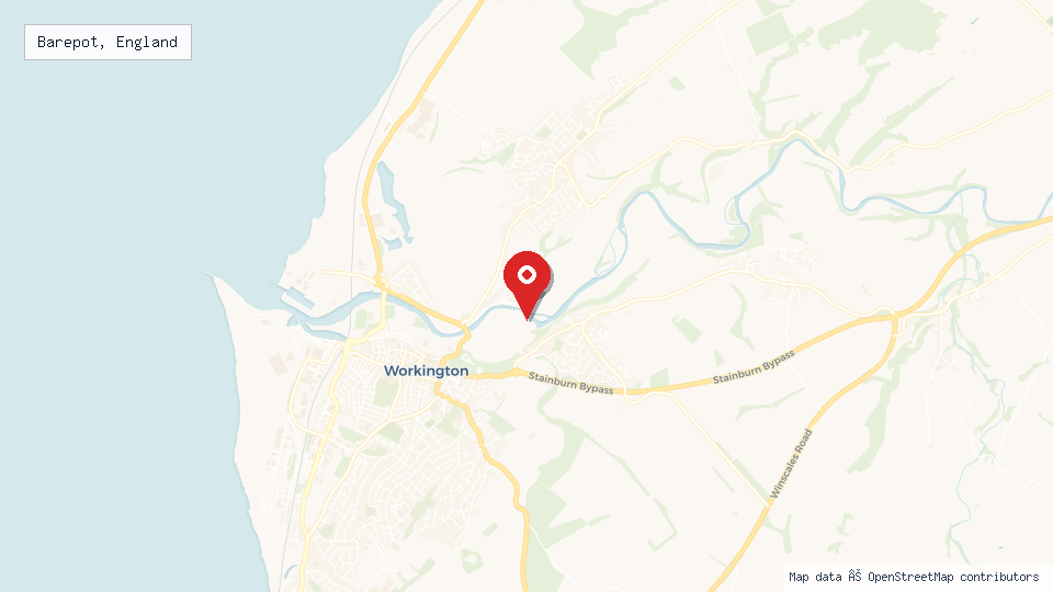 Street map of Barepot, England with location pin