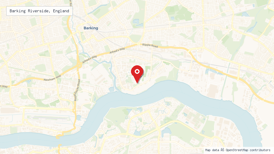 Street map of Barking Riverside, England with location pin