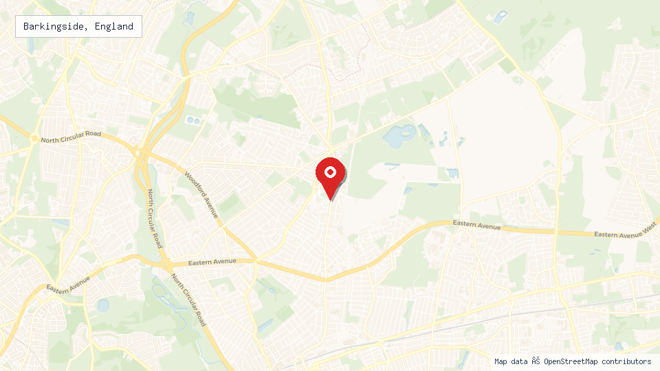 Street map of Barkingside, England with location pin