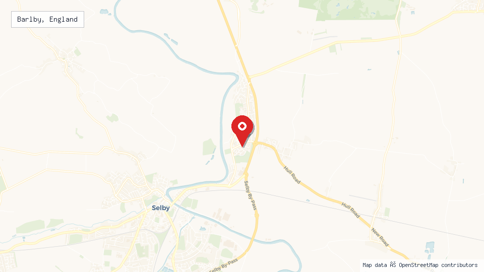 Street map of Barlby, England with location pin