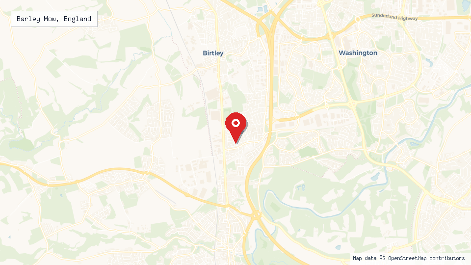 Street map of Barley Mow, England with location pin