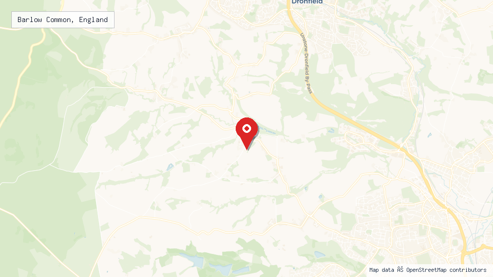 Street map of Barlow Common, England with location pin