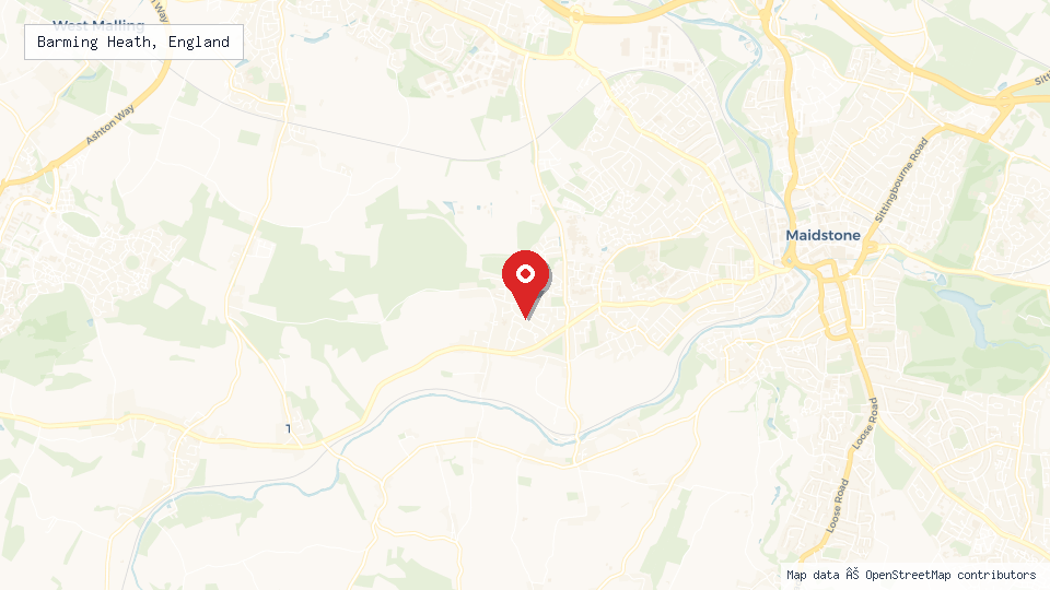 Street map of Barming Heath, England with location pin