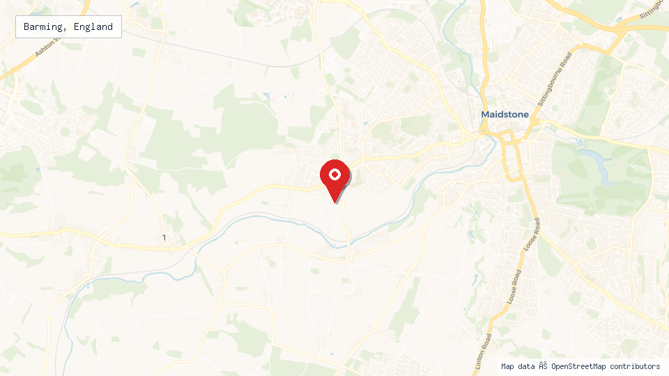 Street map of Barming, England with location pin
