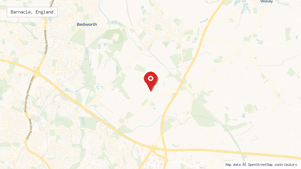 Street map of Barnacle, England with location pin