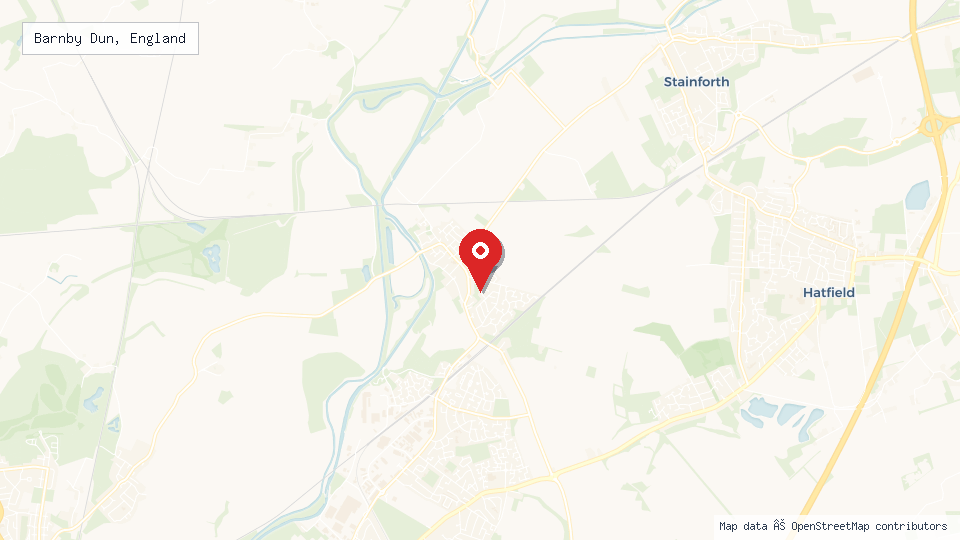 Street map of Barnby Dun, England with location pin