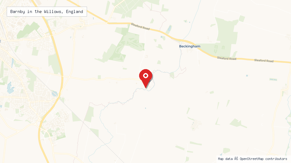 Street map of Barnby in the Willows, England with location pin