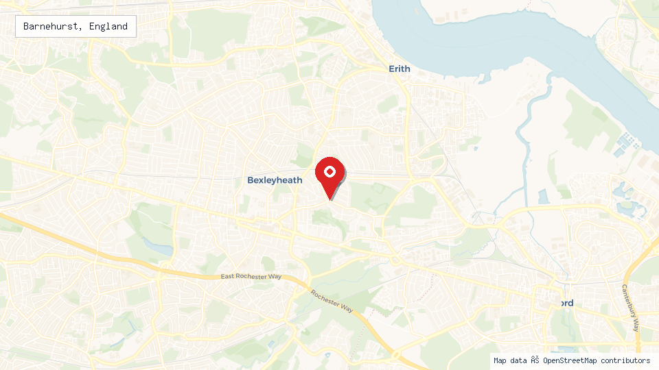 Street map of Barnehurst, England with location pin