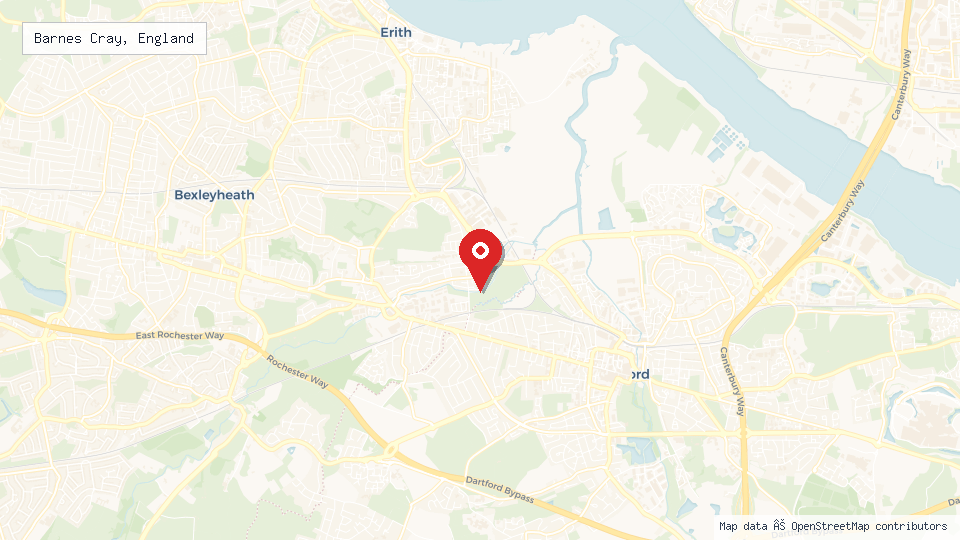 Street map of Barnes Cray, England with location pin