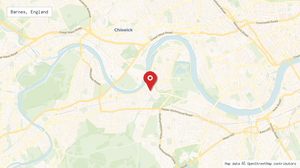 Street map of Barnes, England with location pin