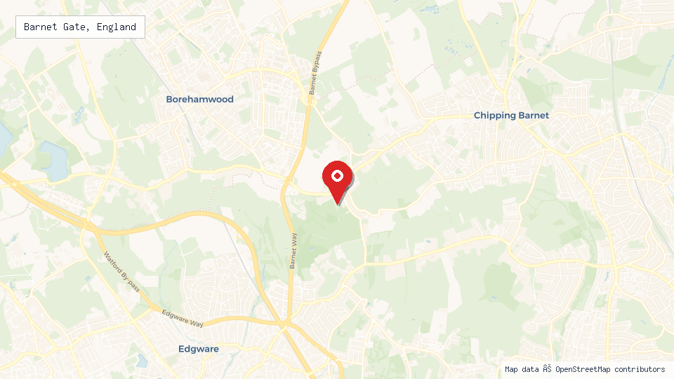 Street map of Barnet Gate, England with location pin