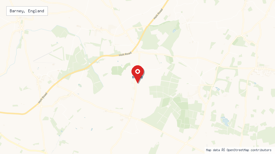 Street map of Barney, England with location pin