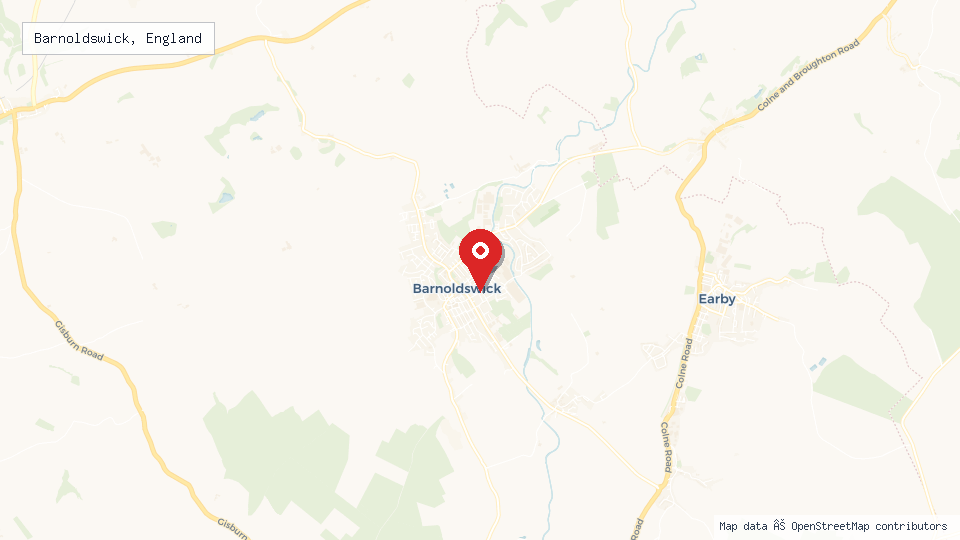 Street map of Barnoldswick, England with location pin