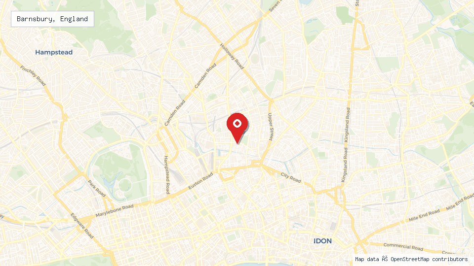 Street map of Barnsbury, England with location pin