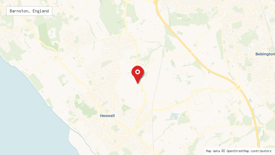 Street map of Barnston, England with location pin