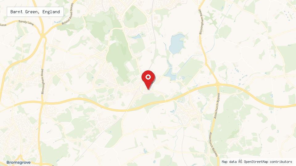 Street map of Barnt Green, England with location pin
