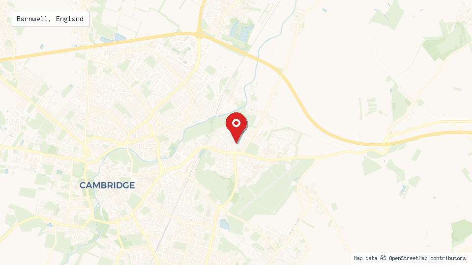 Street map of Barnwell, England with location pin